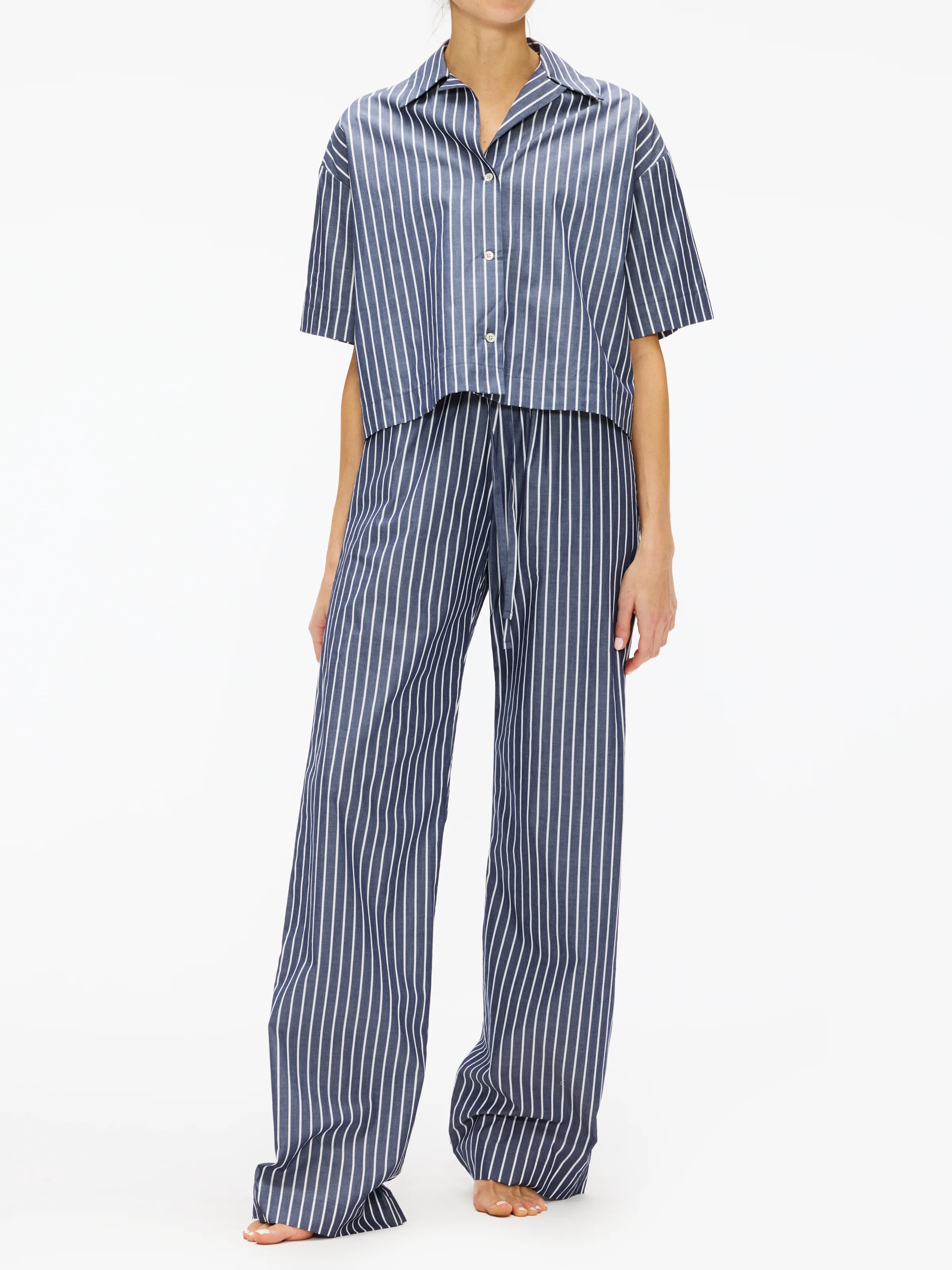Enza Costa Poplin Cropped Short Sleeve Shirt - Image 3