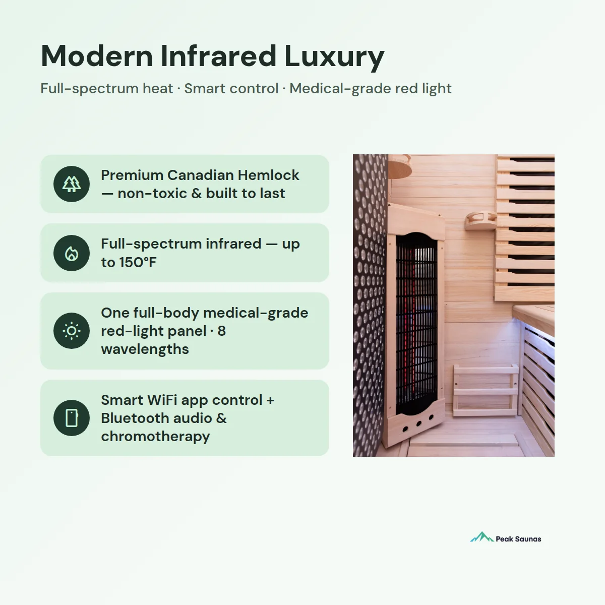 Everest 2-Person Full Spectrum Infrared Sauna with Full-Body Medical-Grade Red Light Therapy & Smart WiFi App Control - Image 12
