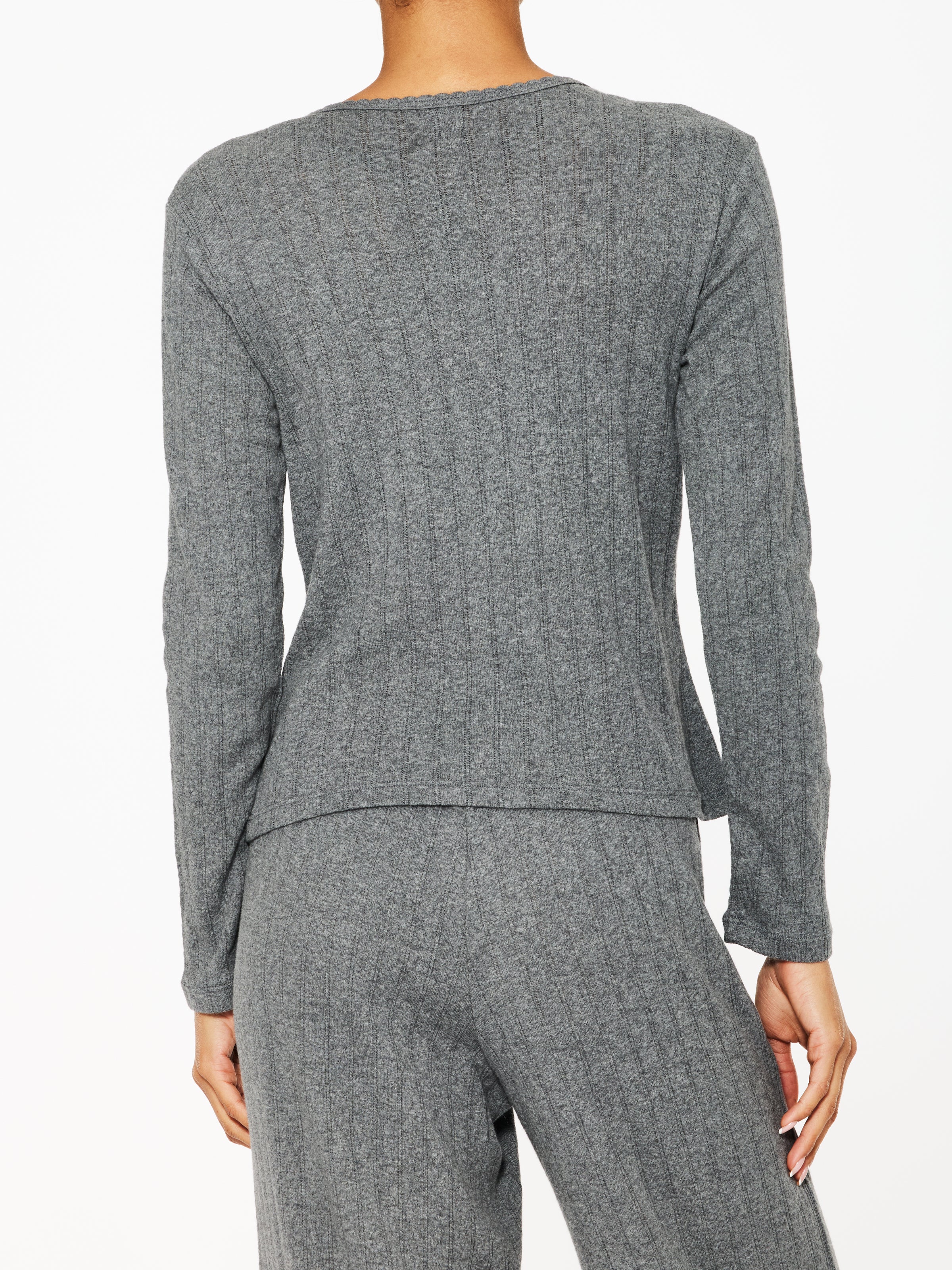 Leset Pointelle Long Sleeve Henley - Image 2