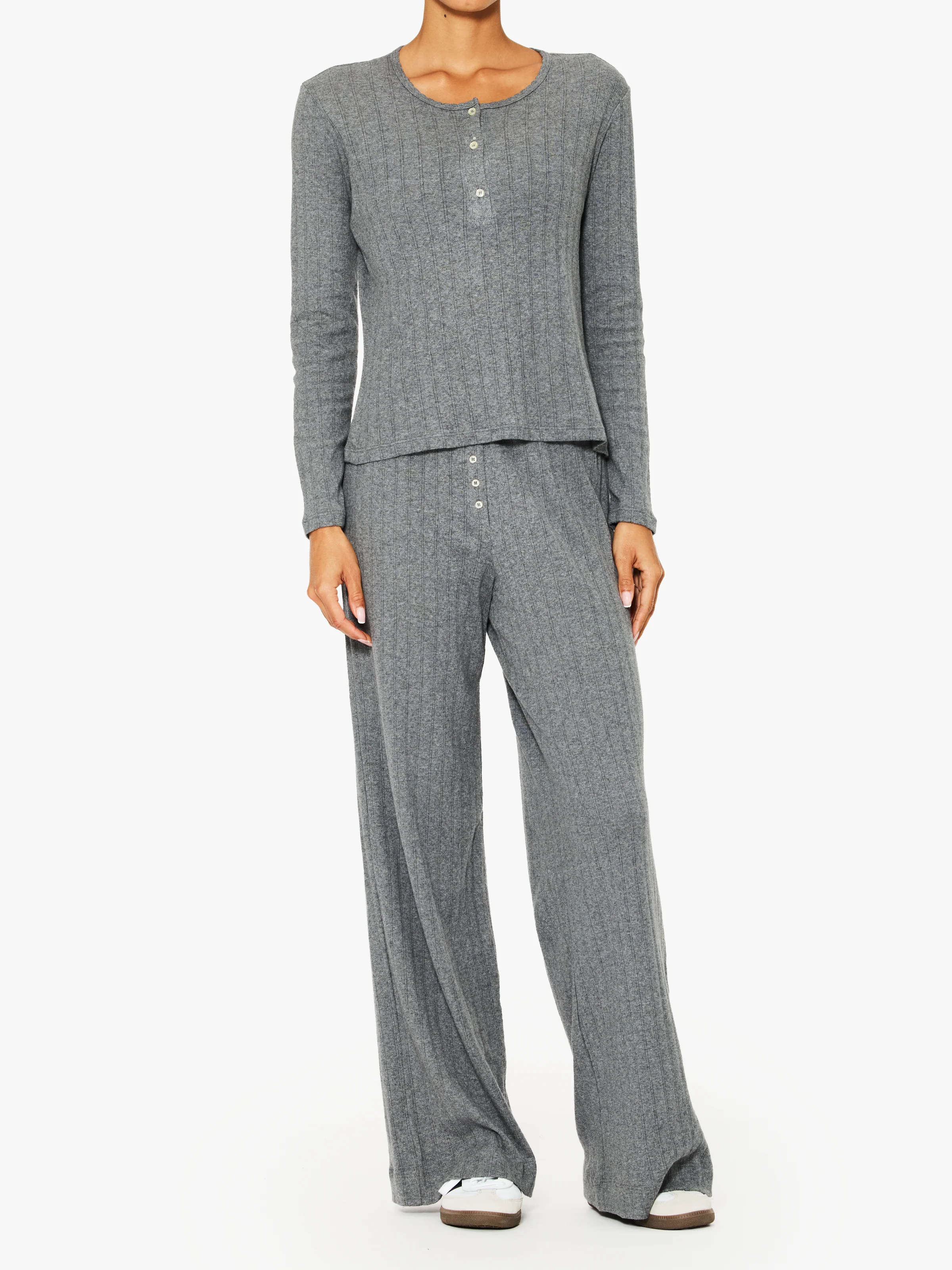 Leset Pointelle Long Sleeve Henley - Image 3