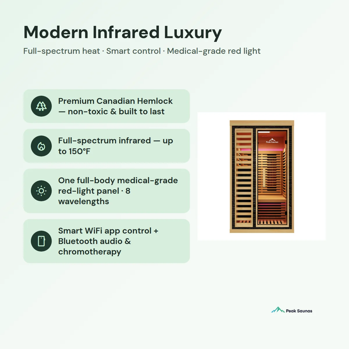 Shasta 1-Person Full Spectrum Infrared Sauna with Full-Body Medical-Grade Red Light Therapy & Smart WiFi App Control - Image 12