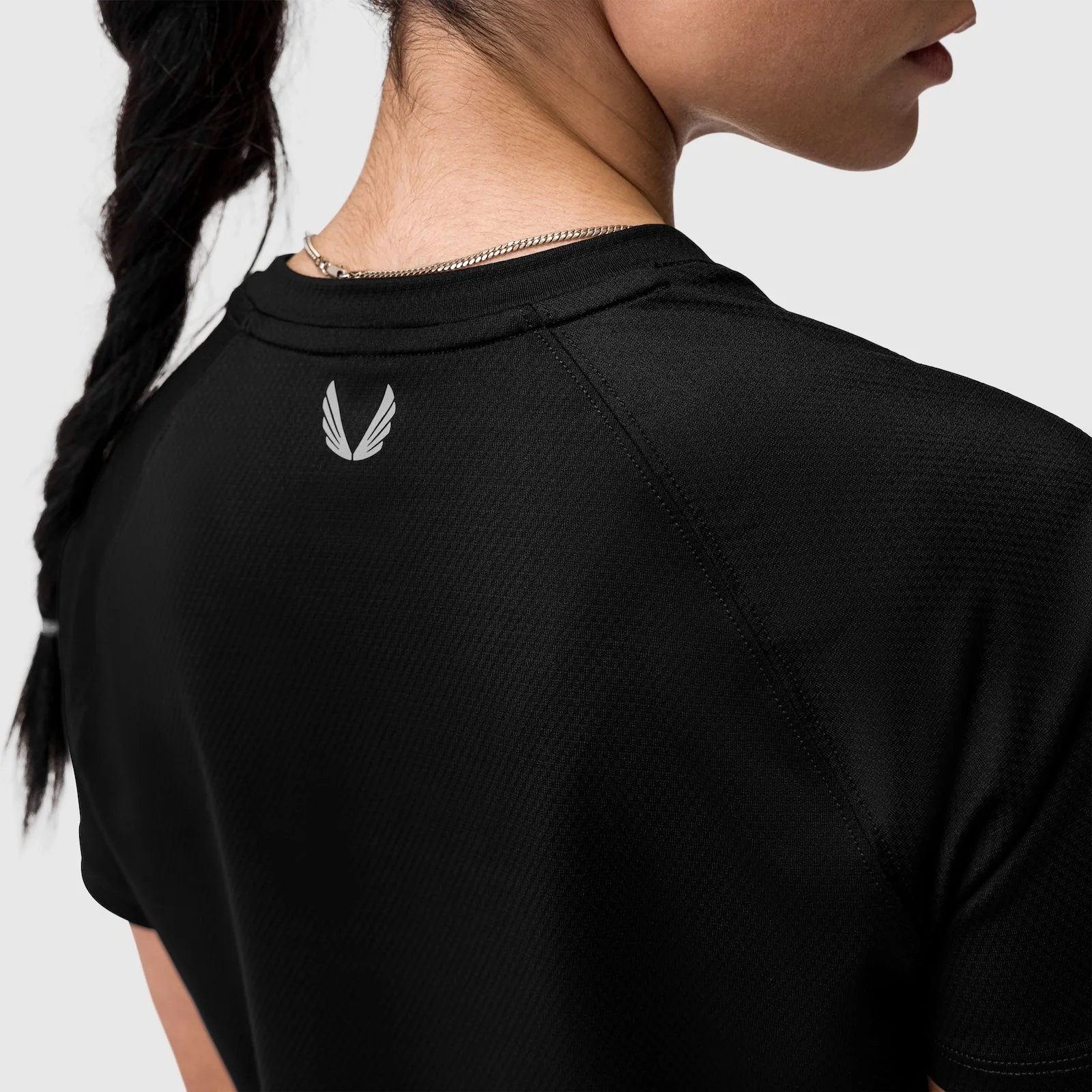 W018. AeroSilver® Cropped Tee - Black "ASRV" - Image 10