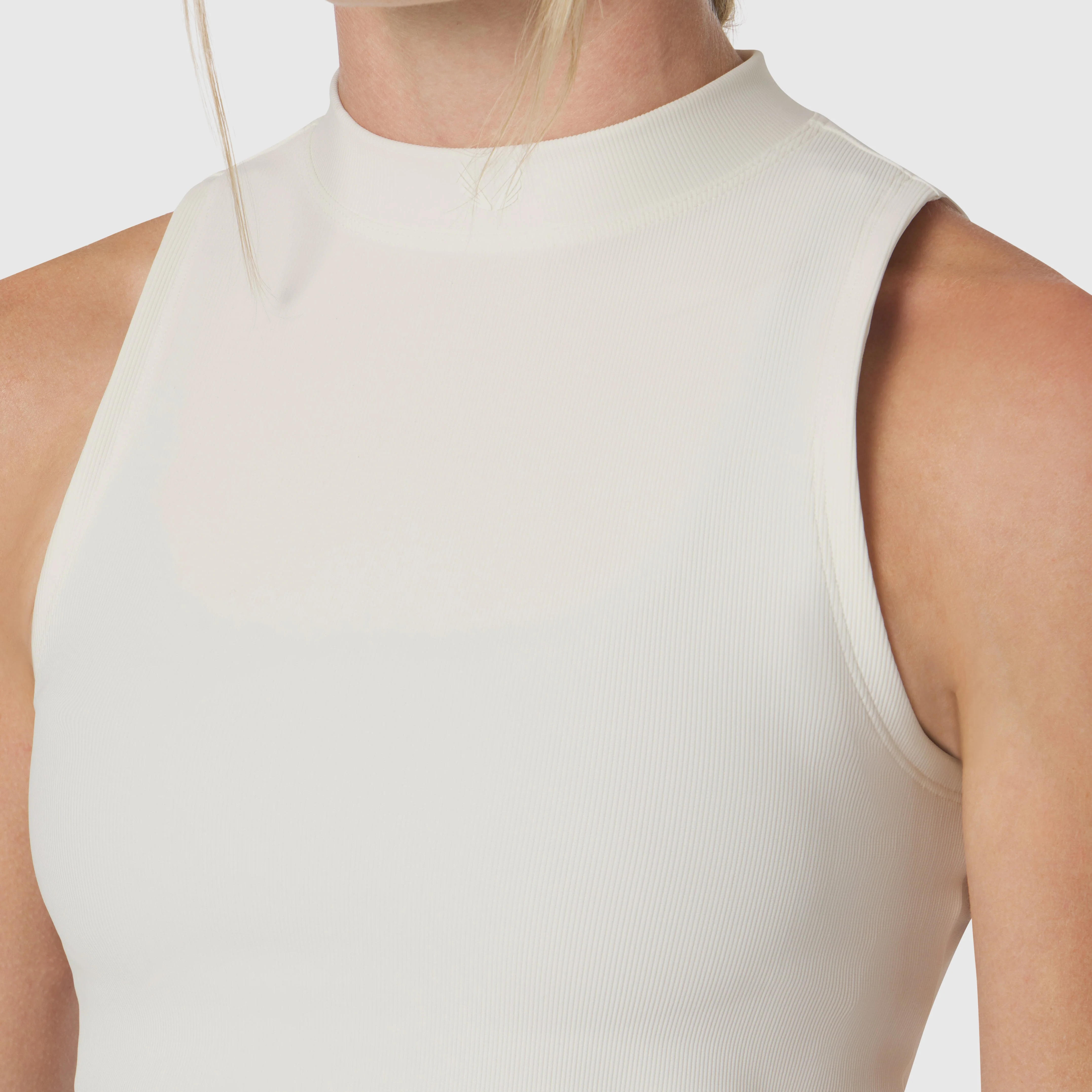 W023. LYCRA® Ribbed Mockneck Tank - Ivory Cream - Image 2