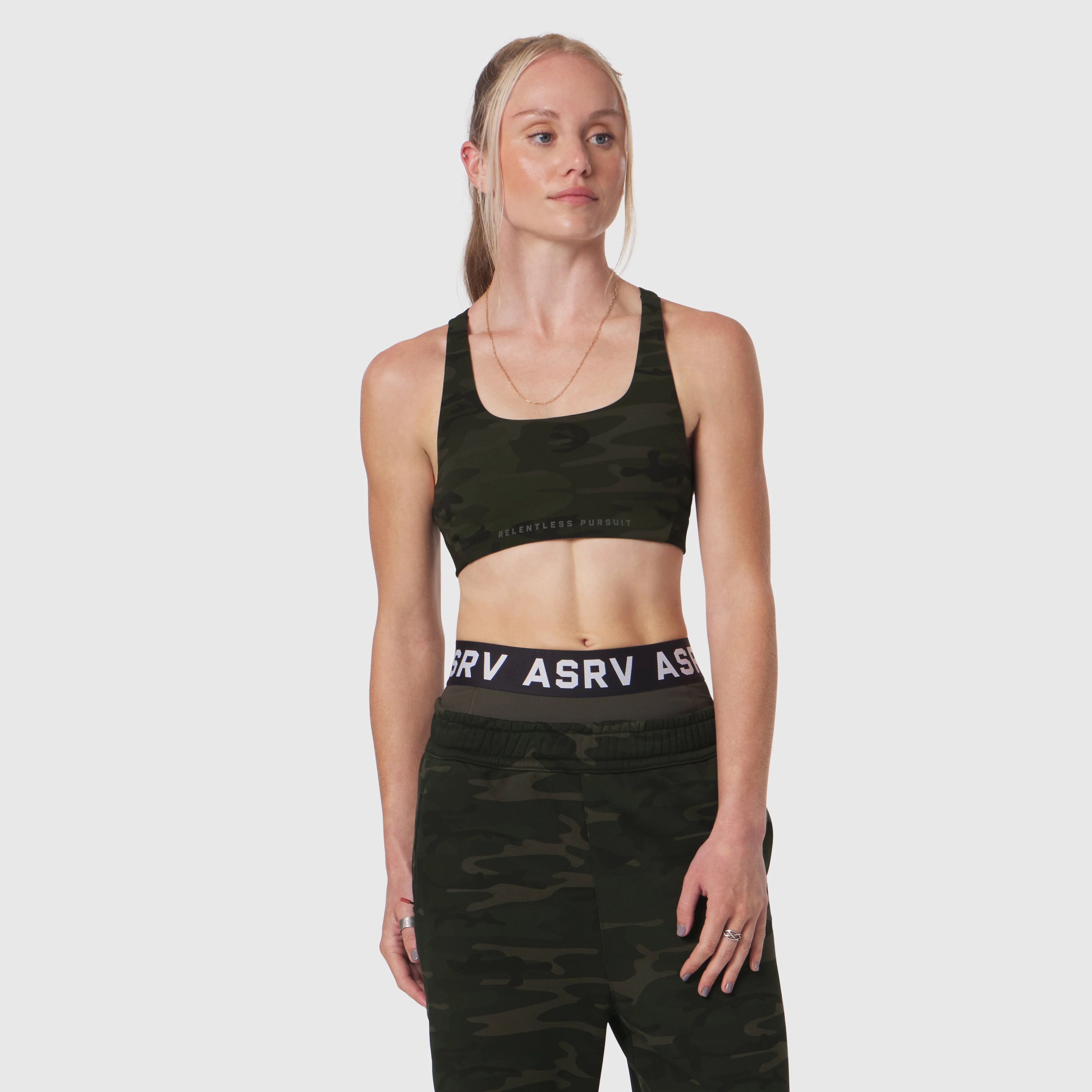W039. LYCRA® Hybrid Sports Bra - Dark Camo - Image 2